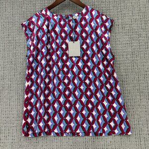 Marella Pure Silk Blouse Womens  Size 2 Multicolor Sleeveless Geometric Pattern